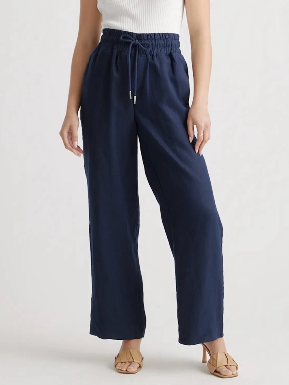 Quince European Linen Wide Leg Pants in Deep Navy Blue Womens Size Large